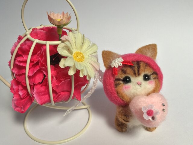 母の日 プレゼント カーネーション ハート 鳥かご にゃんこの画像1枚目