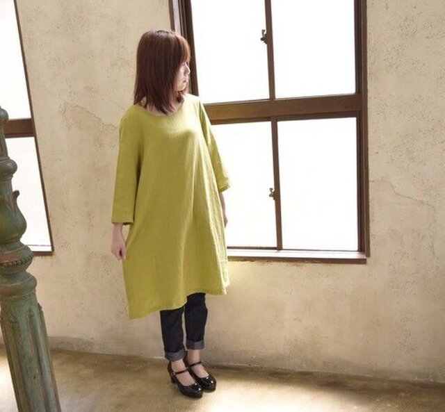 【春のお出かけ】立体裁断で魅せる、ダブルガーゼお仕立てのAラインチュニックワンピース(大人のWガーゼ)の画像1枚目