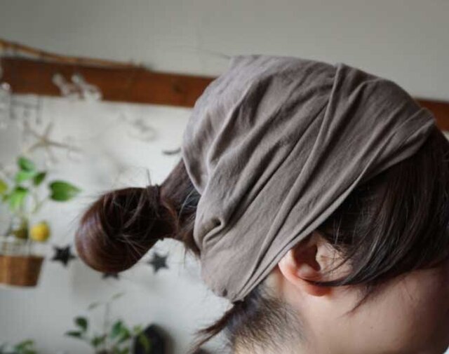 綿麻グレーベージュカラーのヘアターバンの画像1枚目