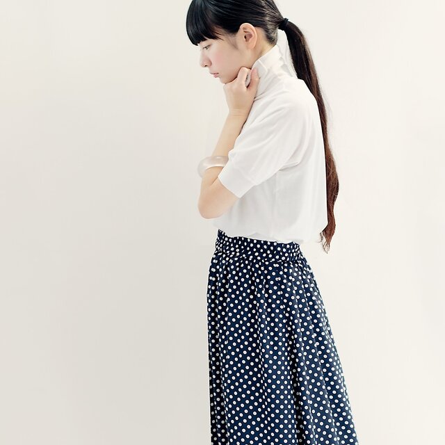 春夏 水玉 紺×白 ロングスカート ネイビー ホワイト ドット ●LISETTE●の画像1枚目