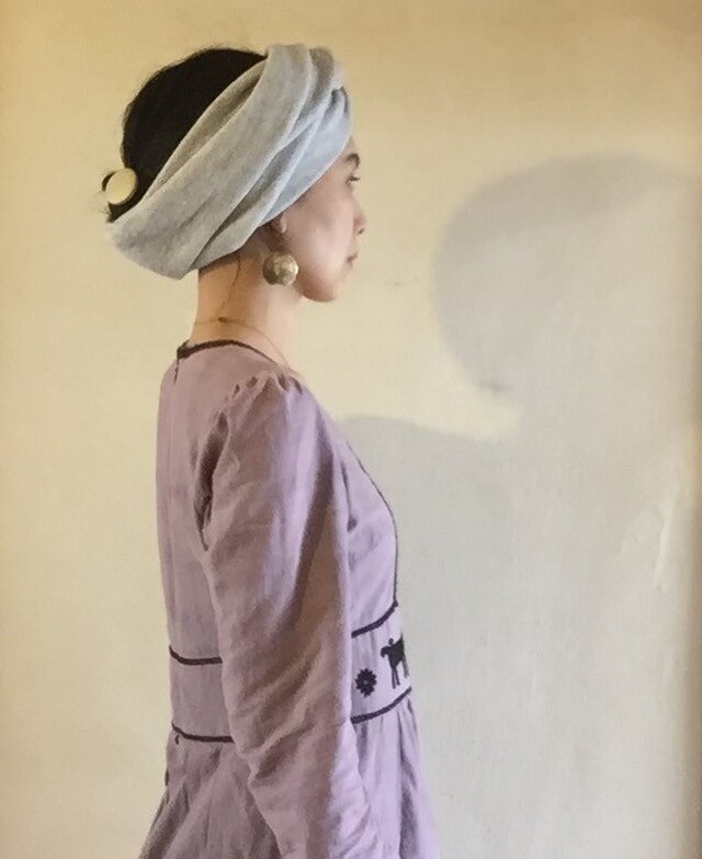 コットンニットの ターバン 薄めグレーの画像1枚目