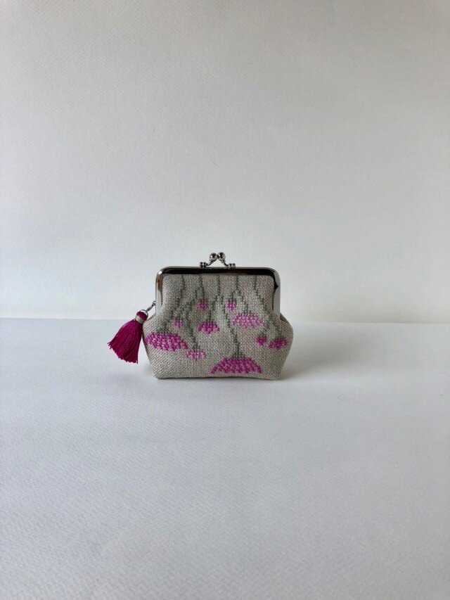 花模様・ピンク色　＊＊＊ 10センチがま口