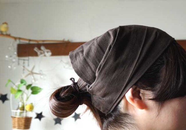 綿麻チョコブラウンカラーのヘアターバンの画像1枚目