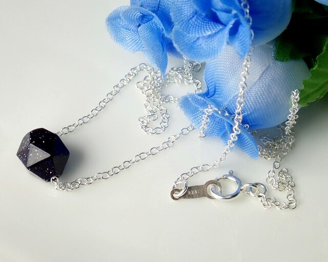 Silver925*N5*宝石質ブルーゴールドストーンAAA☆24面カットネックレス iichi ハンドメイド・クラフト作品・手仕事品の通販
