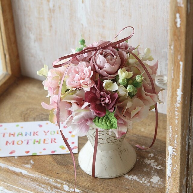 pink rose アートフラワー アレンジメントの画像1枚目