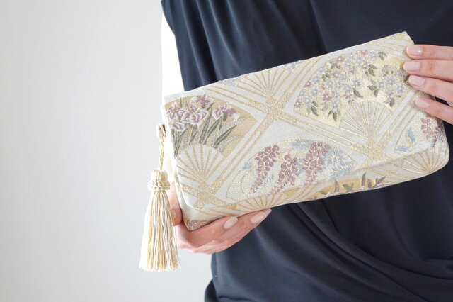 結婚式、パーティー、着物、日常使いに。帯 ゴールド リメイク 2way 帯クラッチバッグ& ハンドバック の画像1枚目