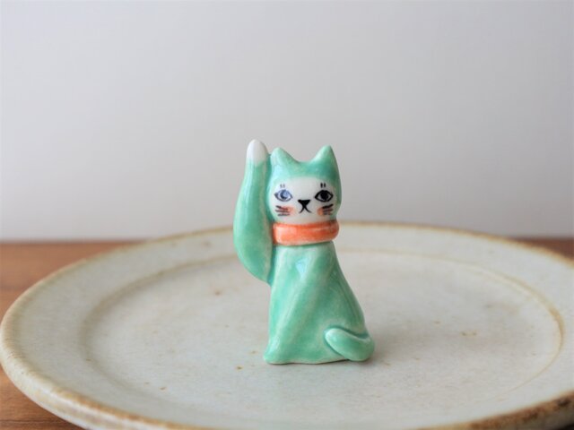 ブロンズ製の招き猫 フランスアンティーク ブロンズ製の招き猫