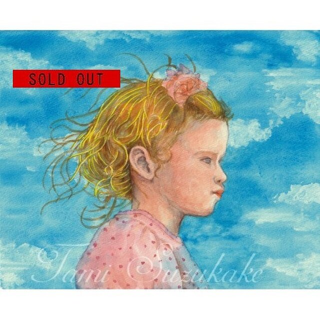 「祈りの天使」水彩画 原画 水彩・原画「風と少女」 | iichi 日々の暮らしを心地よくする