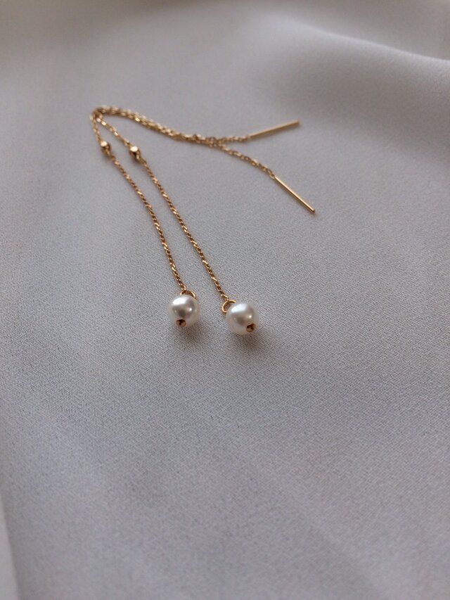K18 Akoya pearls chain pierceの画像1枚目