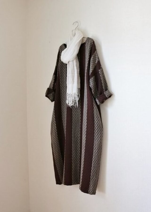 春夏 ワンピース ビスコースリネン サイズ展開有 茶系 洗濯機OKの画像1枚目