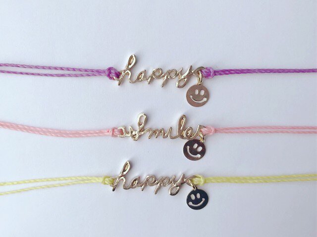 happy/smileのコードブレスレット♡ニコちゃんチャーム付きアンクレット変更可★の画像1枚目