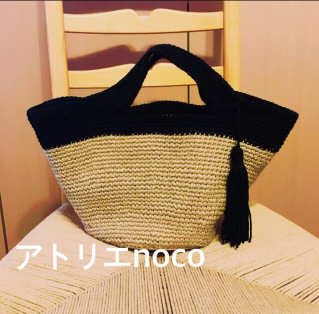 麻とコットンのかごバッグ タッセル付きの画像1枚目