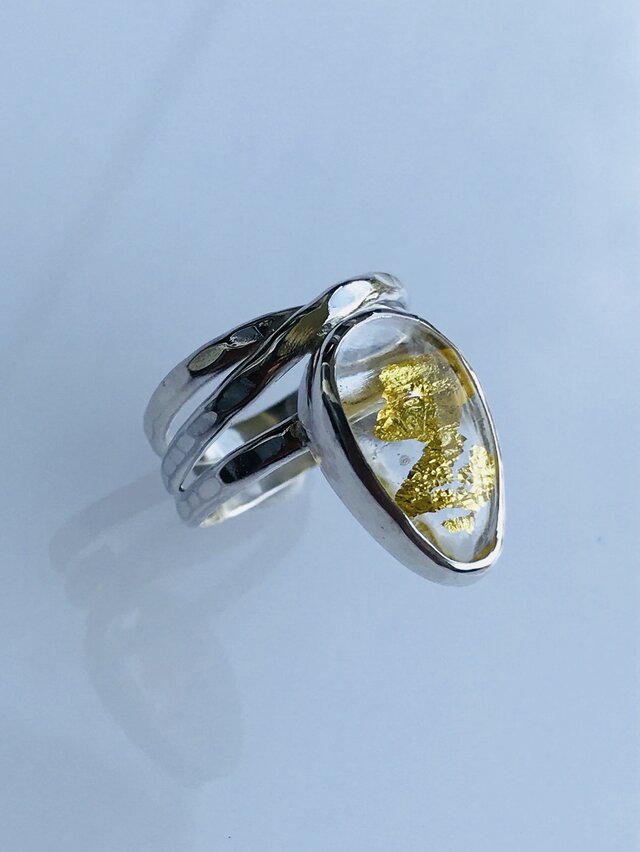 硝子のドロップと槌目のリング/950silver・#13の画像1枚目