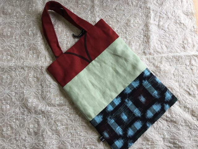 SALE**リネン×絣のミニバッグ mb3の画像1枚目