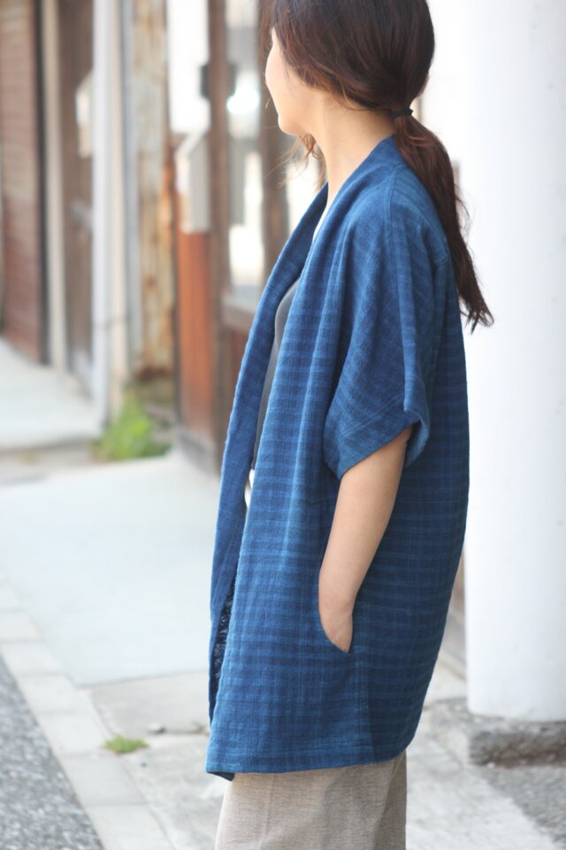 インディゴ・半袖羽織りジャケット