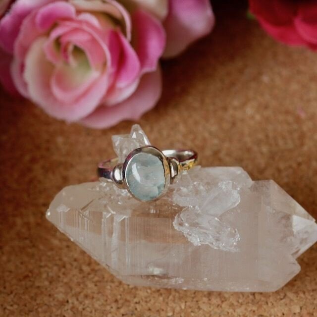 天然アクアマリンシルバーリング1.72ct|9.5号☆原石から磨きましたの画像1枚目
