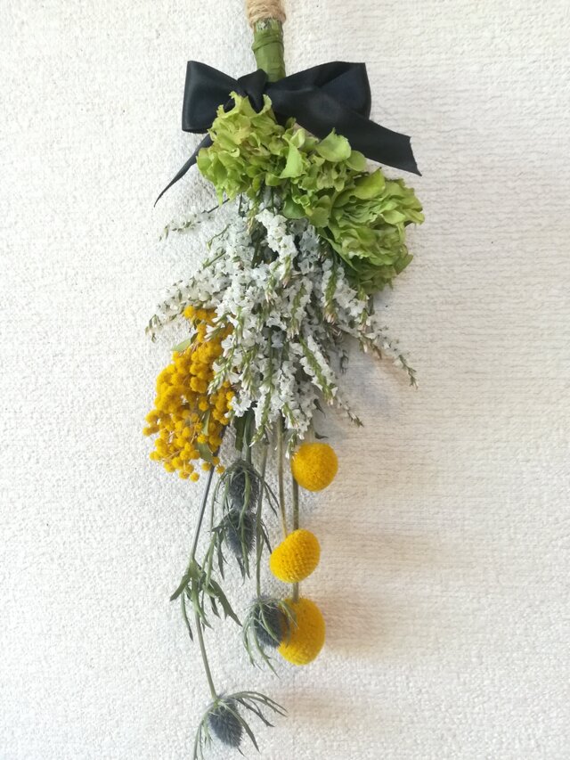 [送料無料]ドライフラワースワッグ◆ミモザと、