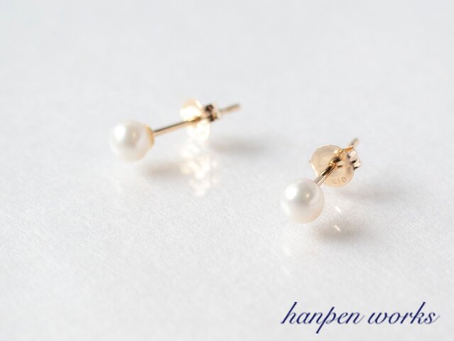 K10 6月の誕生石 淡水パール 一粒 スタッド ピアス 結婚式 パーティー 【受注制作】の画像1枚目