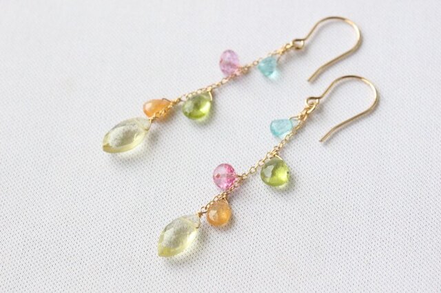 宝石質レモンクォーツのカラフルピアス【K14gf】/ イヤリングの画像1枚目