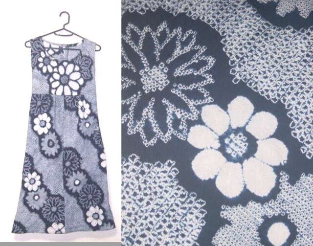 sold Out浴衣リメイク♪花模様有松絞り浴衣チュニックワンピース♪ハンドメイド♪有松絞り♪木綿の画像1枚目