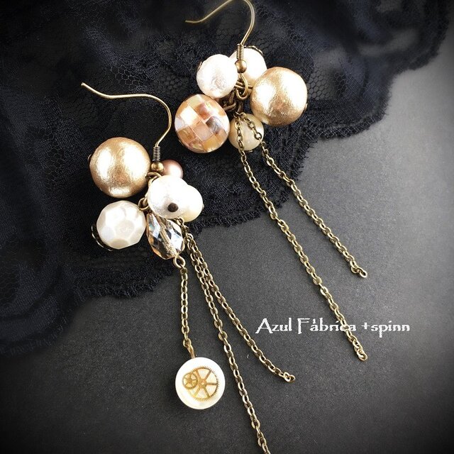 shell&pearl-sepia- 耳飾りの画像1枚目