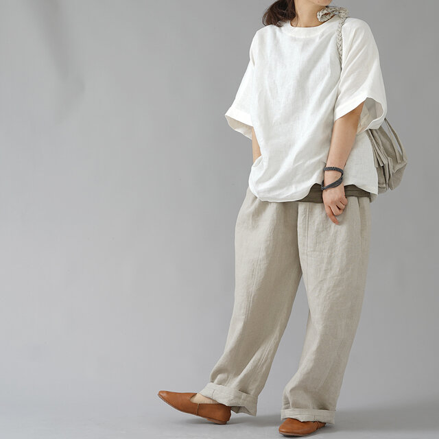 【リネントップス】 風がぬける ビックサイズ Tシャツ /ホワイト t016c-wht2 | iichi ハンドメイド・クラフト作品・手仕事品の通販