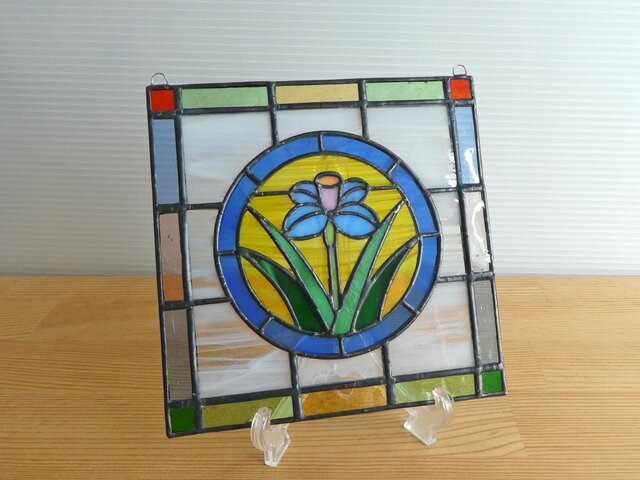 ステンドグラス ミニパネル フラワー・青サークル 15cm | iichi 日々の