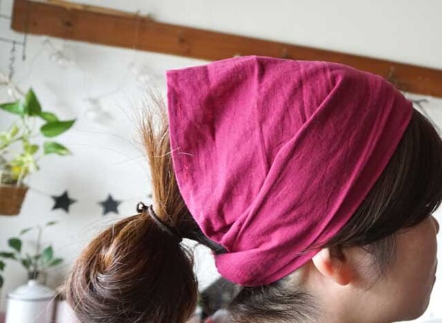 綿麻ラズベリーカラーのヘアターバンの画像1枚目