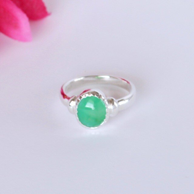 天然クリソプレーズシルバーリング1.57ct|8号☆原石から磨きましたの画像1枚目