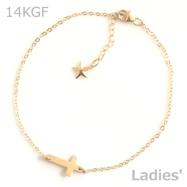 送料無料 14kgf goldfilled bar anklet-star レディース クロス アンクレット スターの画像1枚目