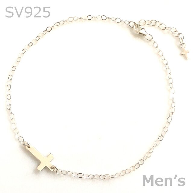 送料無料 SV925 Silver cross anklet メンズ スターリング シルバー