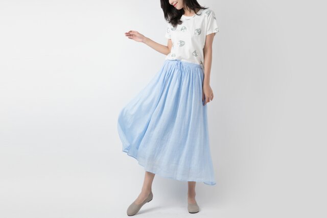 ラミー 手染め軽やかロングスカート ♪Lightblue♪の画像1枚目