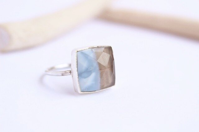 希少!ストライプブルーオパール Silver Ring の画像1枚目