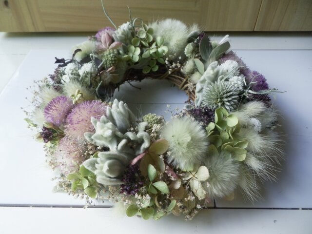 八ヶ岳〜(新作)アザミとタンポポのふわふわWreathの画像1枚目