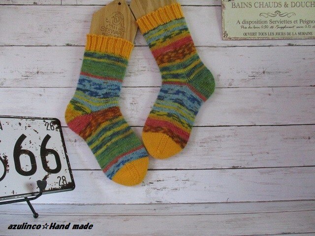 手編みソックス Opal Hundertwasser 3200& Uni 5182の画像1枚目