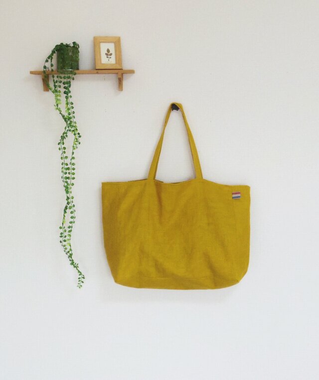 リネンの大きなトートバック(yellow)の画像1枚目