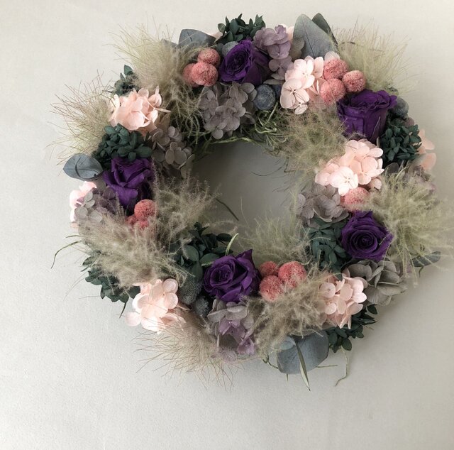 スモークツリーと紫陽花のリース【パープル】の画像1枚目
