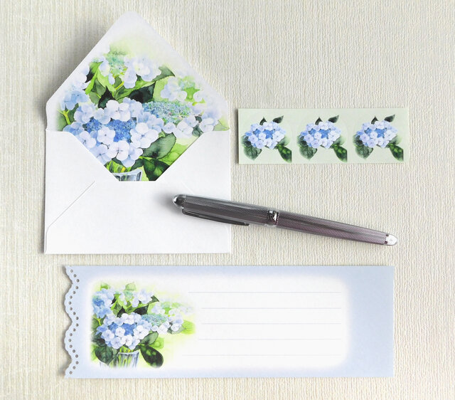 額紫陽花のミニ封筒&メッセージカード(内模様)の画像1枚目