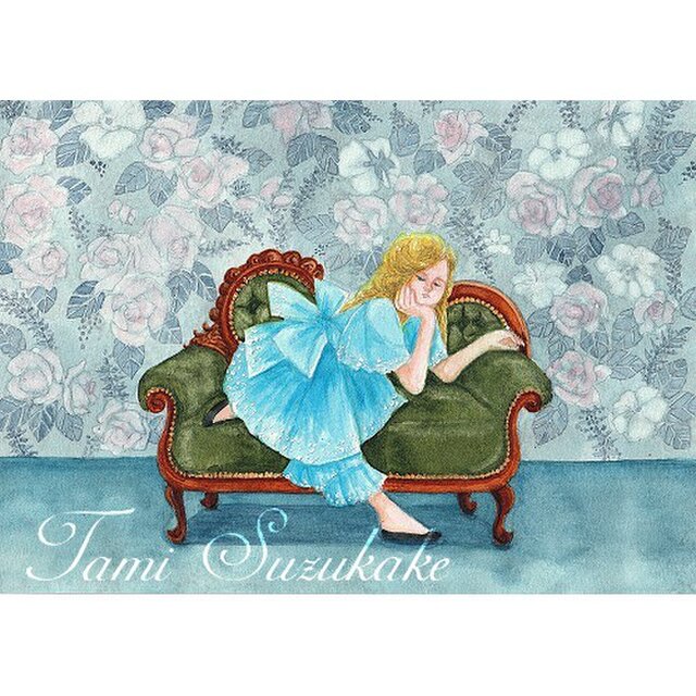 水彩・原画「うたたね（椅子と少女）」