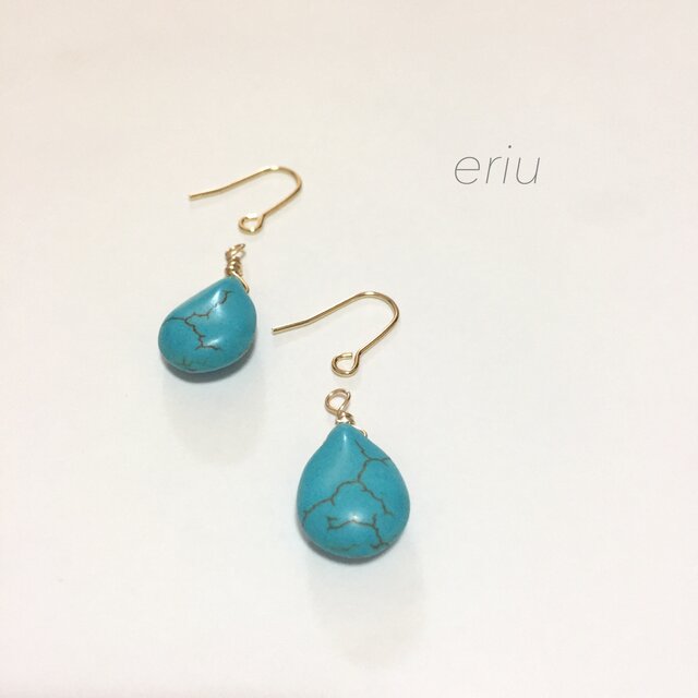 天然石ターコイズ 一粒シンプルピアスの画像1枚目