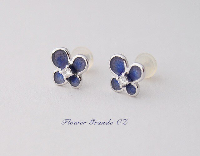 お花の七宝ピアス【大】CZ 紫 YujiKONOの画像1枚目