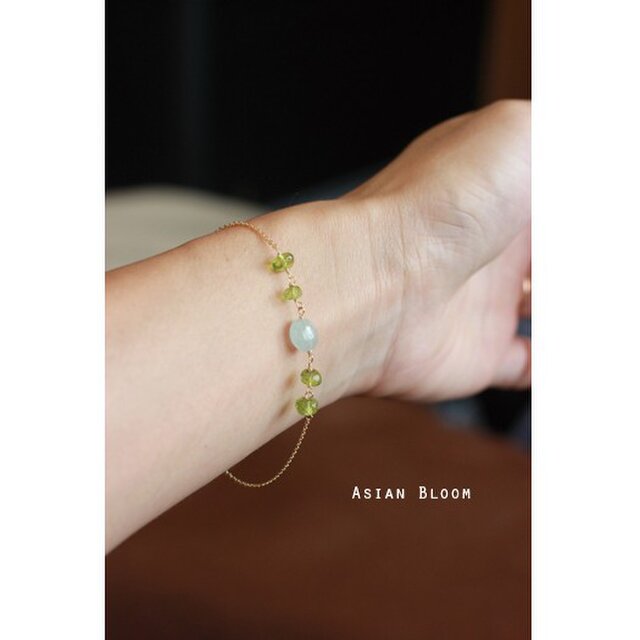 14KGF★ペリドット＆アクアマリンのブレスレット