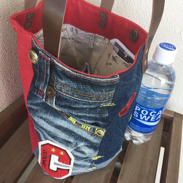 basic■デニム好きさんのトートSサイズ☆本革＃b36赤