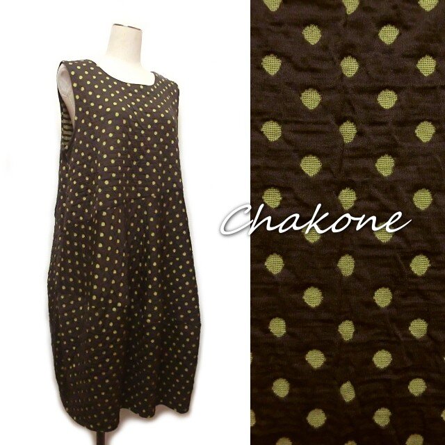 【バルーンワンピース】ゆったりバルーン・ジャンパースカート・ワンピース(M)コクーン 水玉(ダブルガーゼ)