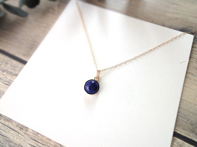 【受注生産】Necklace■Round cabochon 8mm 14KGF■ラピスラズリの画像1枚目