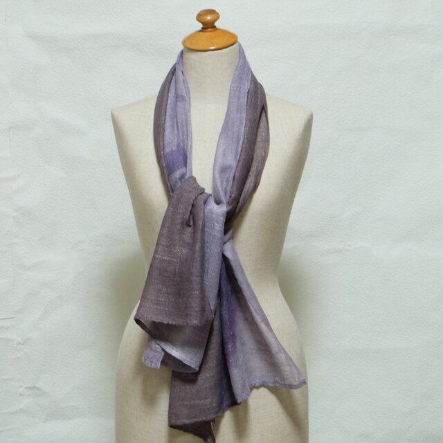 ストール　ぬるで＆ログウッド絞り染め
