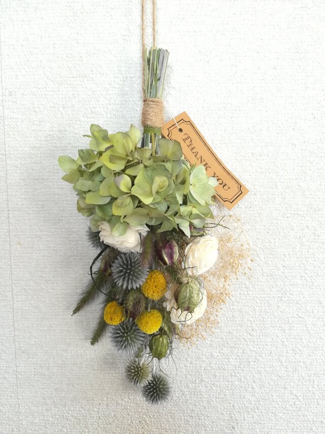 [送料無料]ドライフラワースワッグ◆あじさいと、