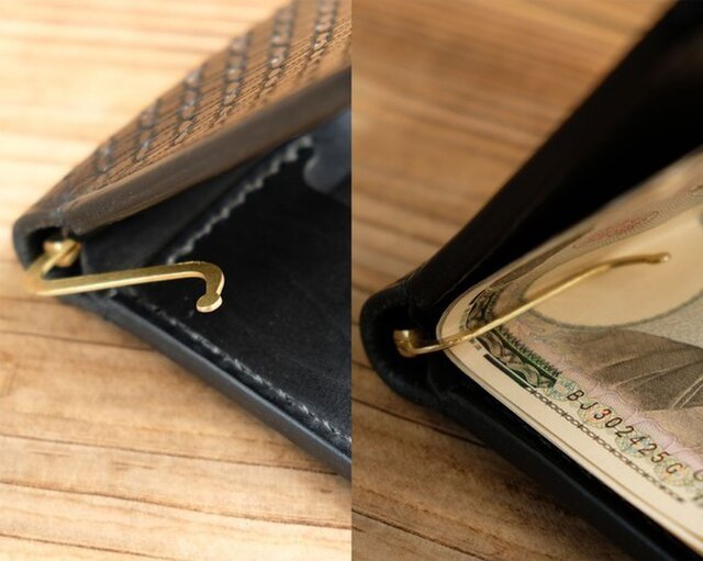 レザークラフト　ハンドメイド　カービング　財布　マネークリップ マネークリップ ウォレット：レザーカービング仕様