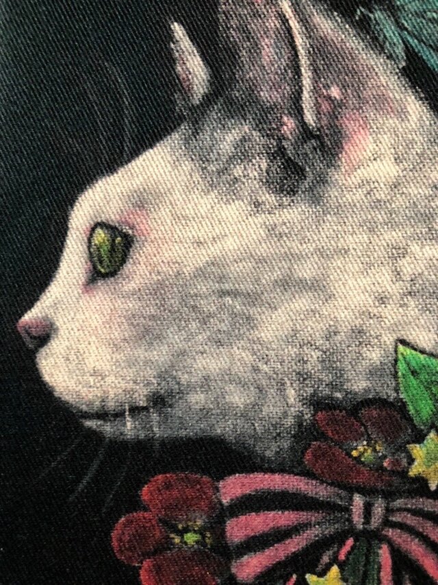 星月猫★アート「白猫」絵画　SM 複製画 　木製パネル貼り　「007」