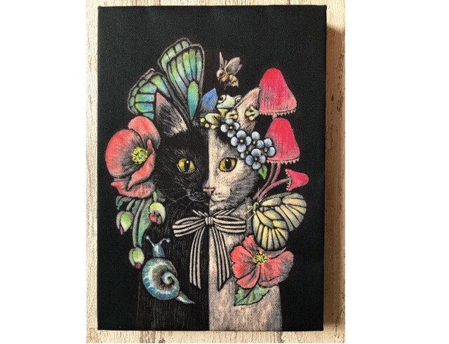 幸運絵画 『Flower × Cat』 SMサイズ アート 原画-